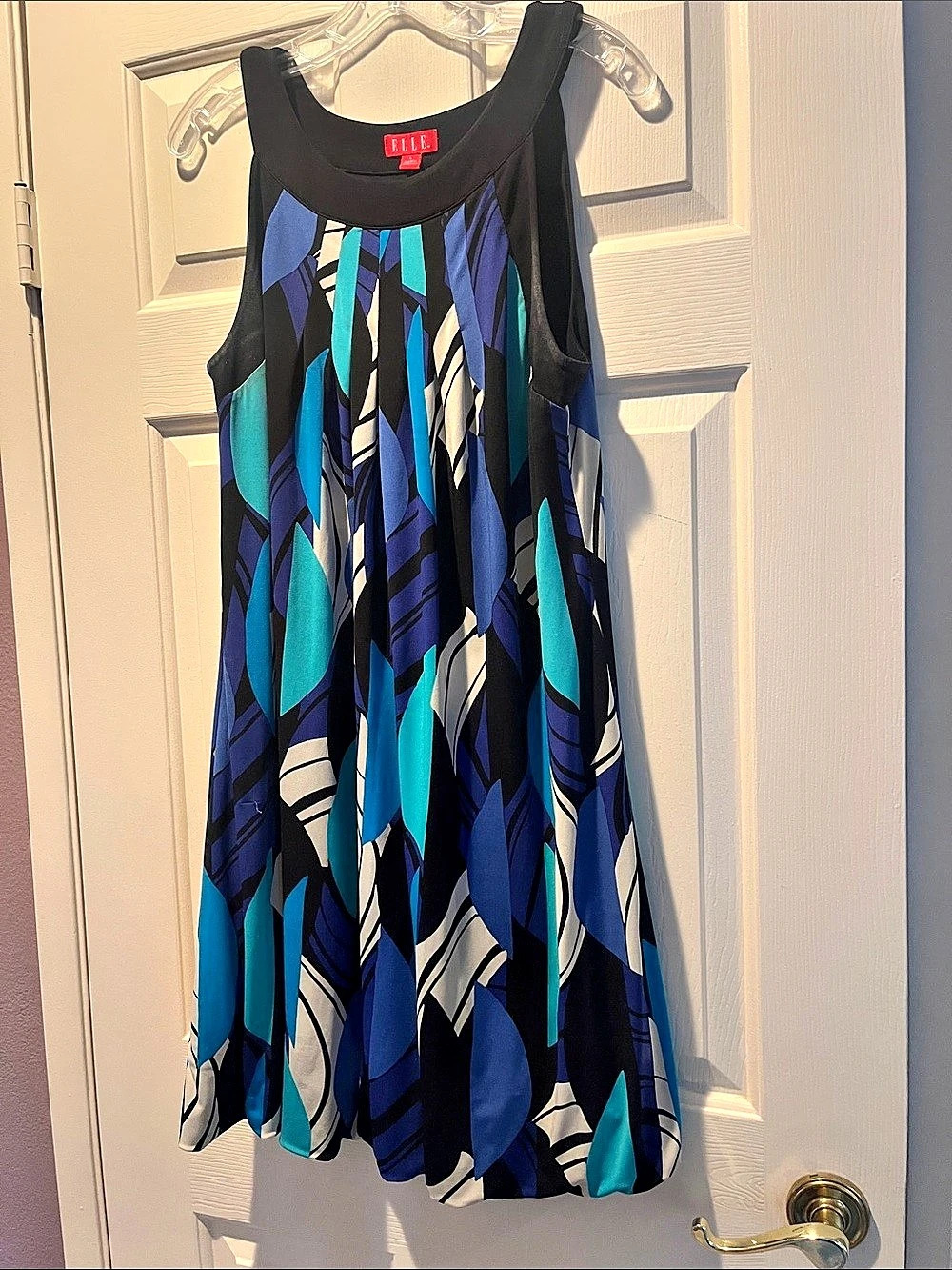 ELLE Abstract Print Midi Dress in Blue & Black